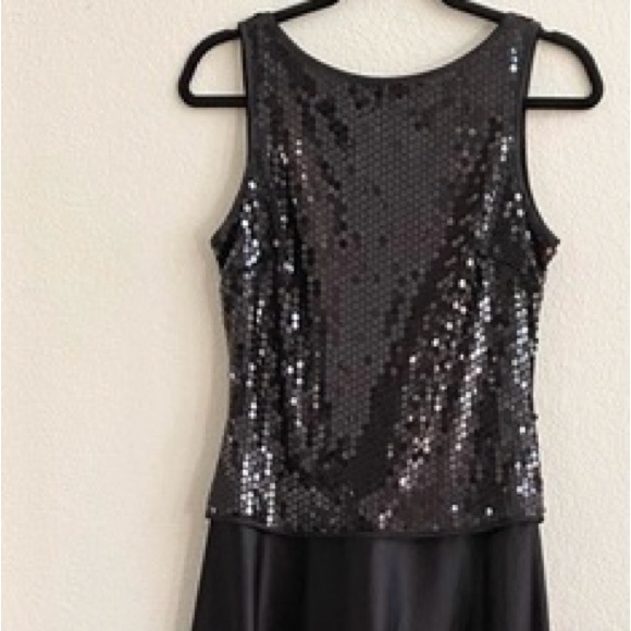 Js Collection Black Sequin Satin Formal Long Gown w/ Zip Back - Picture 3 of 6